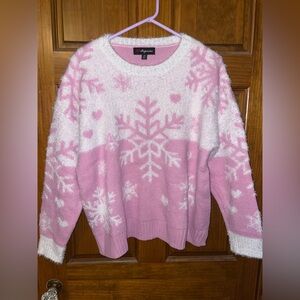 Elegant Snowflake Sweater in Pink and White
